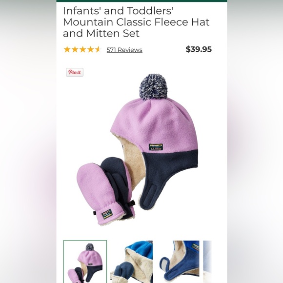 L.L. Bean Infant Lilac Fleece Hat and Mittens - Picture 2 of 3
